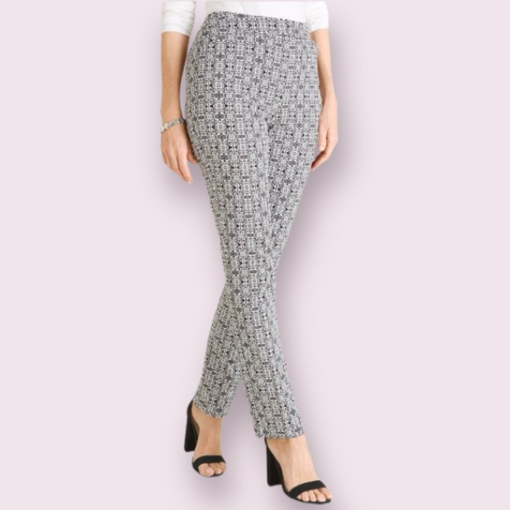 Chico’s Secret Stretch Tile-Print Straight-Leg Pants